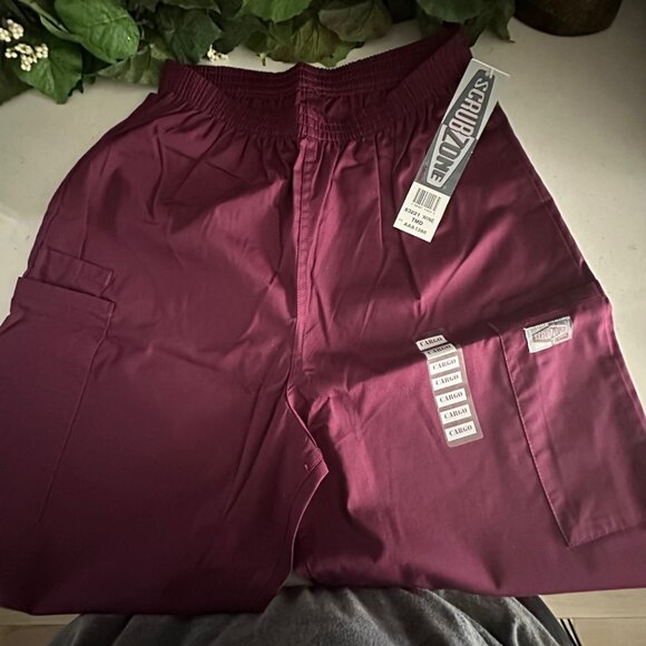 ScrubZone Womens Cargo Scrub Pants Wine Elastic Waist Medical Uniform - Picture 8 of 8